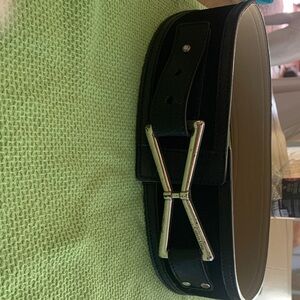 Calvin Klein tapered black smooth  & suede belt .
Medium. Leather 35” l silver b